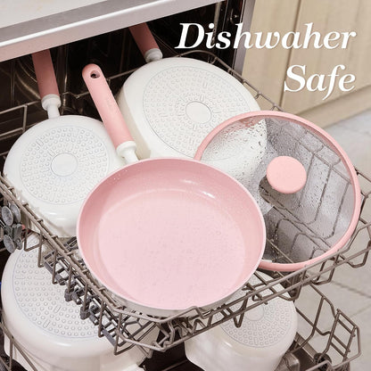 11 Inch Nonstick Deep Frying Pan with Lid, 5 Qt Chef Saute Pan with Pour Spout, Skillet Induction Cookware, Non Stick Cooking Pan Kitchen Pan, Healthy & PFOA/PFAS Free, Includes Spatula, Pink7