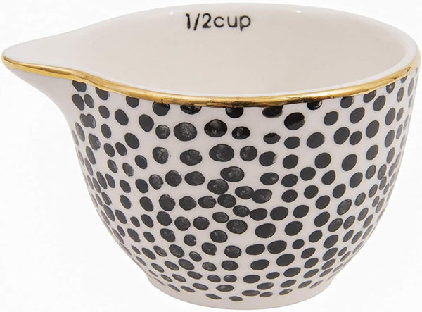 Creative Co-Op Black & White Stoneware Measuring Cups with Gold Electroplating (Set of 4 Sizes)5