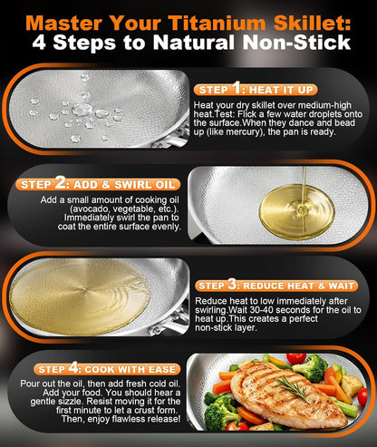 Titanium Pans for Cooking, 12" Uncoated Hammered Titanium Pro Frying Pan, PFAS Free Cookware, Frying Pan with Lid, Non Toxic Tri-Ply Skillet for Cooking, PFAS/PFOA/PTFE Free, Induction & Oven-Safe5