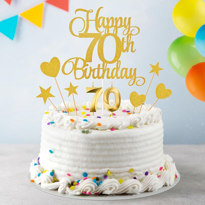 70Th Birthday Cake Decorations, 70Th Birthday Candles Cake Numeral Candles and Glitter Happy 70Th Birthday Cake Toppers Set for Birthday Party Supplies (Gold)5