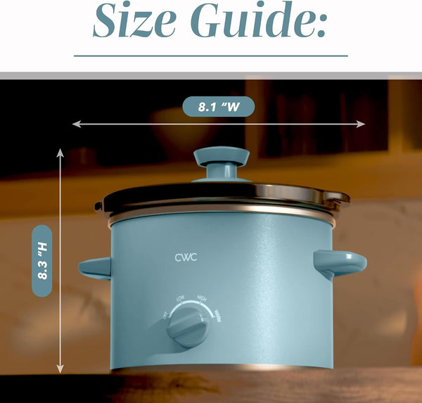 2QT Mini Electric round Slow Cooker - Adjustable Settings, Removable Stoneware Pot, Tempered Glass Lid, Dishwasher Safe, Cool-Touch Side Handles, Slate Blue3