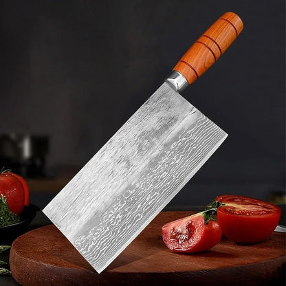Meat Cleaver Knife, 8 Inch Damascus Pattern Knives Wood Handle Chef Kitchen Knives Chopping Vegetables Cleaver Meat Slice Fish Utility Knife1
