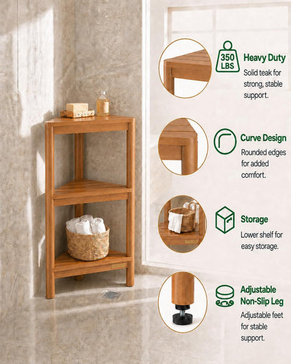 Fully Assembled Teak Corner Shower Shelf, Shower Caddy 26.5"4