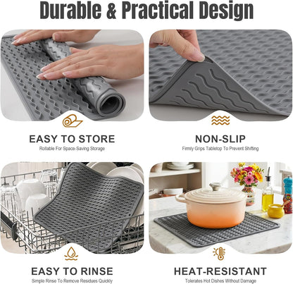2 Pack Silicone Dish Drying Mat for Kitchen Counter Shower Caddy Rack Waterproof under Sink Placemats Trivets Coffee Bar Accessories Utensil Holder Essentials Home Dining Decor Must Haves 20266