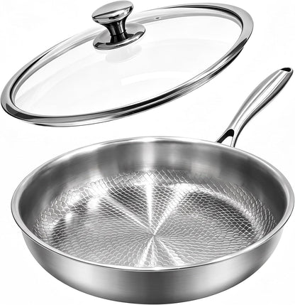 Titanium Pans for Cooking | 10" Non Stick Frying Pan with Lid | Gas, Induction & Oven-Safe | Easy Clean Hammered Pan1