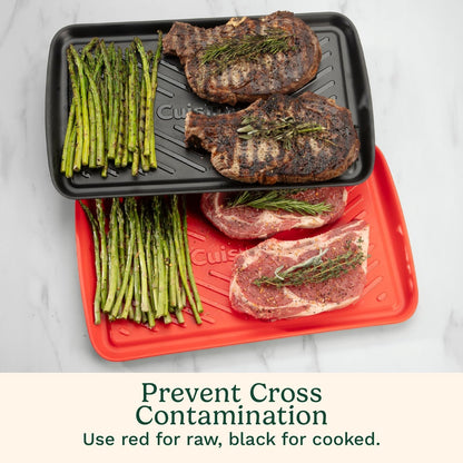 Grilling Prep and Serving Tray, Dishwasher-Safe, 2-Pc Nesting Set | 17-In X 10.5-In Food Tray Set for Prepping and Serving, Shatter-Resistant Melamine Design Fits 6 Burgers, CPK-2006