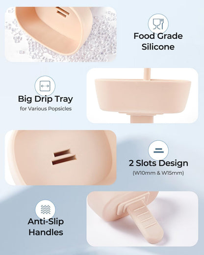 4Pack Drip-Free Silicone Popsicle Holders,  Popsicle Holder with Straw | with 2 Slots Fit Standard & Wide Sized Sticks Drip Free Popsicle Stick Holder Popsicle Drip Catcher4