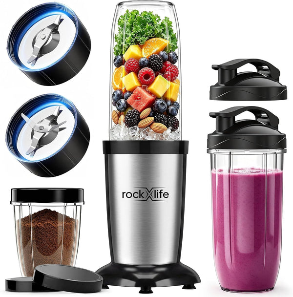 Personal Blender, Silver, 2-In-1 Smoothie Maker & Grinder | for Smoothies, Protein Shakes, Ice Crushing, Coffee Beans, Spices and Nuts; Bpa-Free Dishwasher-Safe Cups1