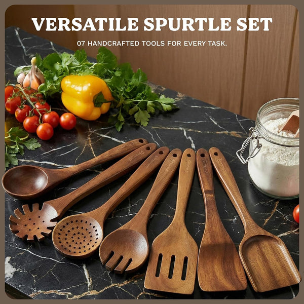 Wooden Utensil Set, 7 Piece Acacia Wood Cooking Utensils9