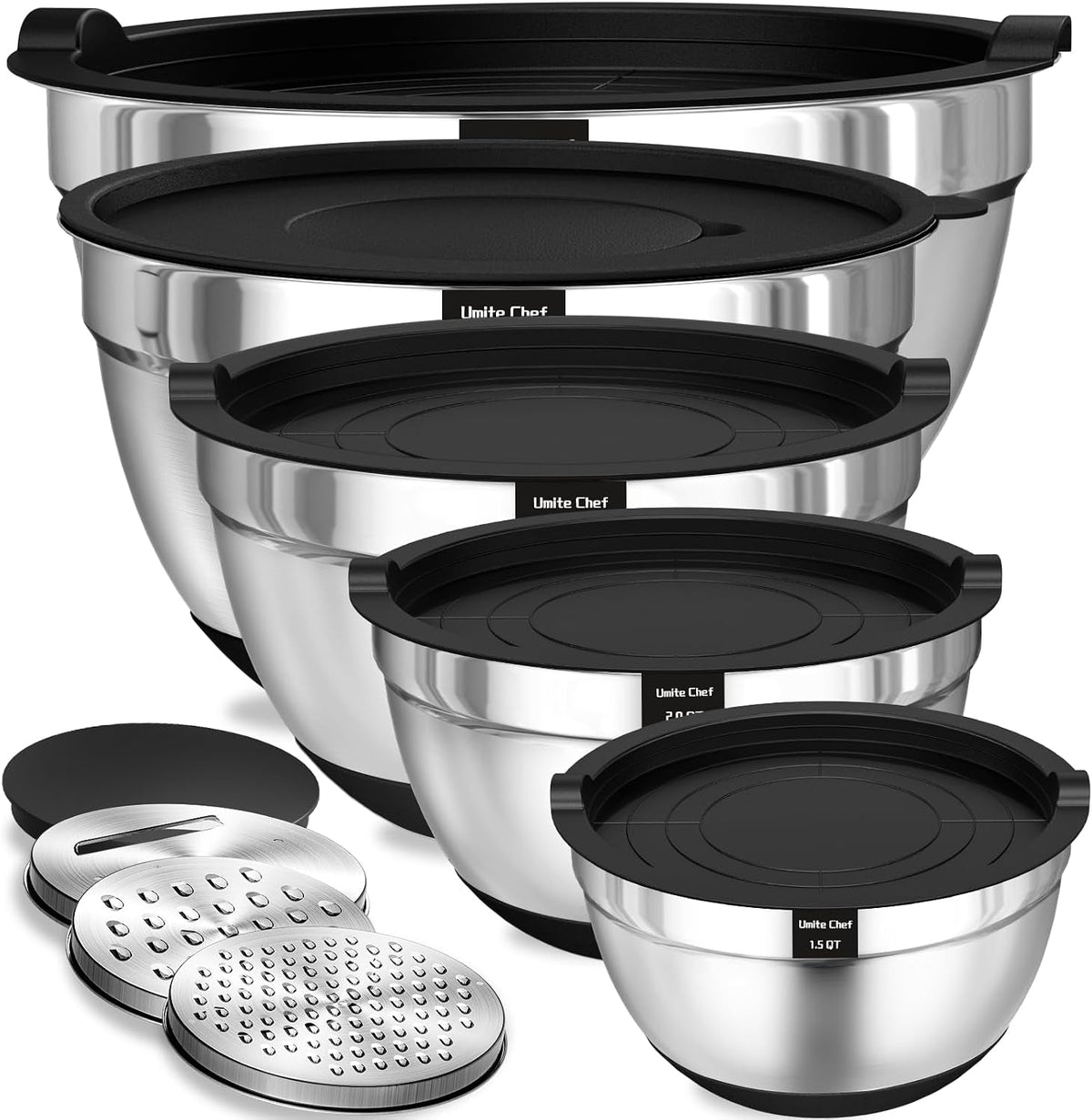 mixing-bowls-with-airtight-lids-set-8pcs-stainless-steel-nesting-bowls-set-3-grater-attachments-non-slip-bottoms-size-5-4-3-5-2-1-5qt-for-baking-mixingblack