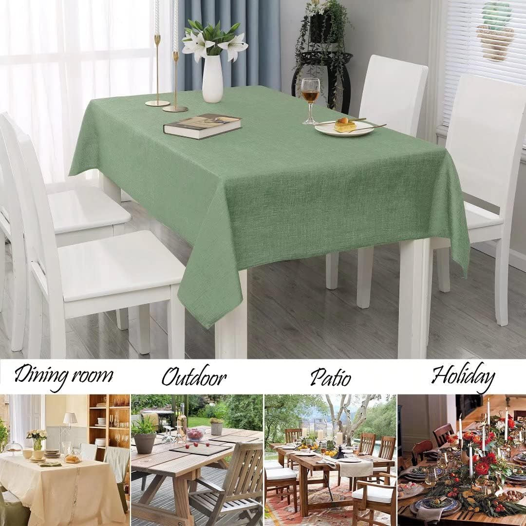 faux-linen-rectangle-tablecloth-waterproof-and-washable-slubby-textured-weaves-table-cloth-indoor-outdoor-table-cover-for-kitchen-party-and-banquets-green-58-x-84-inch