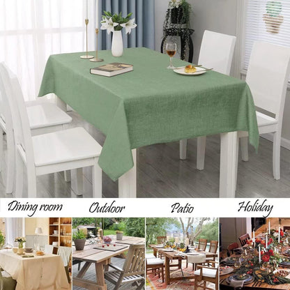 Faux Linen Rectangle Tablecloth - Waterproof and Washable Slubby Textured Weaves Table Cloth, Indoor & Outdoor Table Cover for Kitchen Party and Banquets, Green 58 X 84 Inch6
