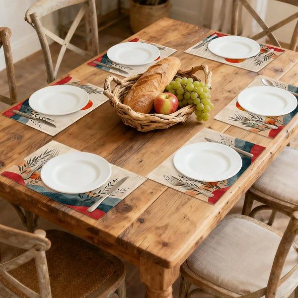 Boho Sunrise Abstract Sun Leaves Placemats Set of 6 Linen Table Mats, 12X18 Inch Washable Placemats for Dining Table, Non Slip Heat Resistant Mats for Kitchen Home Decor7