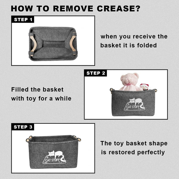 Cat Toy Box, Cat Toy Storage Basket with Handles, Felt Pet Toy Basket Pet Supplies Storage Bin, Perfect for Organizing Cat Toys and Accessories7