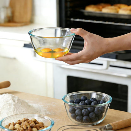5 Inch Glass Mixing Bowls Set of 4, round Glass Serving Bowls with Lid for Salad, Pasta, Soup, Cereal-Dishwasher & Microwave & Oven Safe6