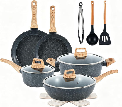 Ceramic Cookware Sets 15PCS Pots and Pans Set Non Stick (Black15) | Fashion House Warming Gift Easy Clean Suitable for Beginners1