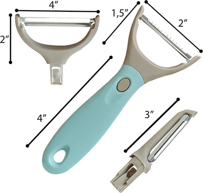 3 Piece Peeler Set - Stainless Steel Trio Vegetable and Fruit Peeler - Interchangeable Multifunctional Cutter Slicer - Julienne Cut, Shredder, Peelers - Home Kitchen Gadgets5