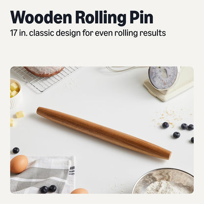Wooden French Rolling Pin, 17 In., Acacia Wood, Nonstick, Hand Wash Only2