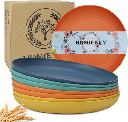 Deep Dinner Plates Set of 8 Alternative for Plastic Plates Microwave and Dishwasher Safe Wheat Straw Plates for Kitchen Unbreakable Kids Plate Set with 4 Colors (Classic Bright, 9 Inch)1