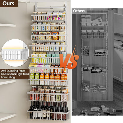 9 Tier over the Door Pantry Organizer, 2 in 1 Wall Mount or Hanging Spice Rack with Adjustable Deep Basket, Heavy-Duty Seasoning Organizer and Storage for Kitchen Cabinet Closet Bathroom8