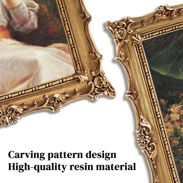 8X10 Vintage Photo Frames, Gold Hand-Crafted Resin Photo Frame with Easel & Hook, Home Ornament for Tabletop or Wall Mount3