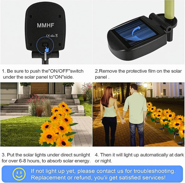 Outdoor Solar Garden Stake Lights,Upgraded LED Solar Powered Light with 3 Sunflower, Waterproof Solar Decorative Lights for Garden, Patio, Backyard (1 Pack 3 Flower)6