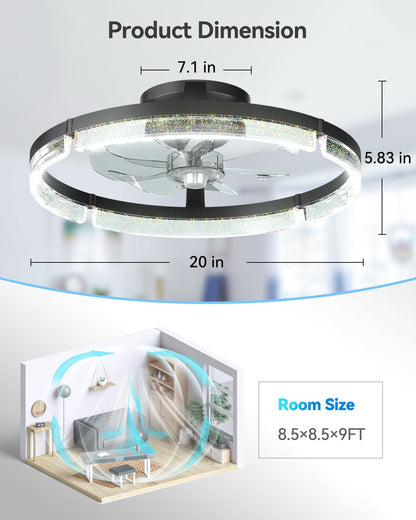 20" Ceiling Fans with Lights and Remote, Low Profile Fandelier6