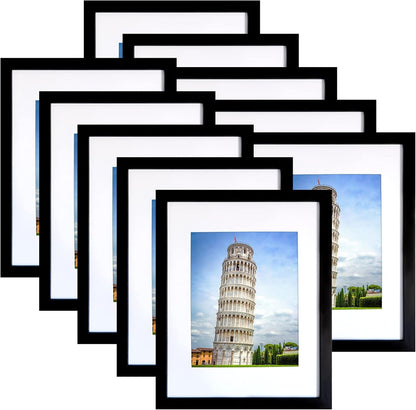 8X10 Picture Frame Set of 10, Display Pictures 5X7 with Mat or 8X10 Prints without Mat, Wall Mounting or Tabletop,Black1