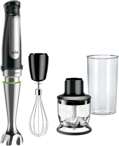 Braun Multiquick MQ7025X Hand Blender W/Chopper, Whisk, Frother | #1 Hand Blender Brand, Single Hand Operation, Splashcontrol Technology, Easyclick, Food Processor, Whisk, Beaker1
