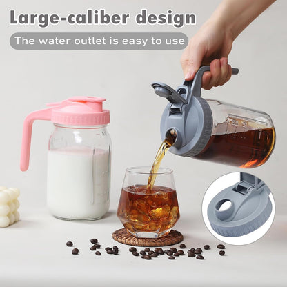 4Pack 32Oz Glass Pitcher with Lid, Wide Mouth Storage Container，1 Quart. | Double Leakproof Glass Mason Jar Pitcher with Pour Spout Lid, for Breastmilk, Sun Tea, Juice, Cold Brew Coffee, Water4
