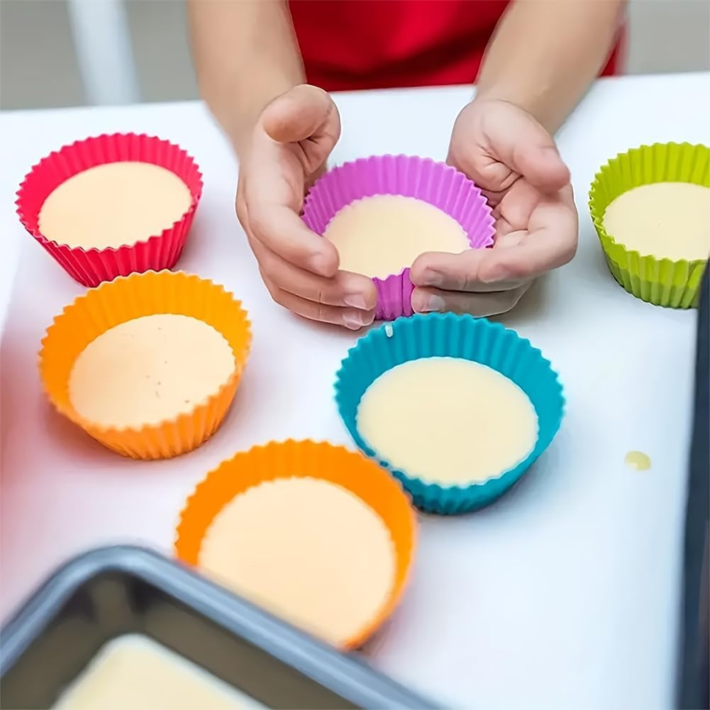 12pcs-silicone-baking-cup-non-stick-cupcake-liners-reusable-cupcake-molds-round-cupcake-molds-reusable-family-pack-high-temperature-resistant-non-stick-colorful-baking-cup-easy-to-clean