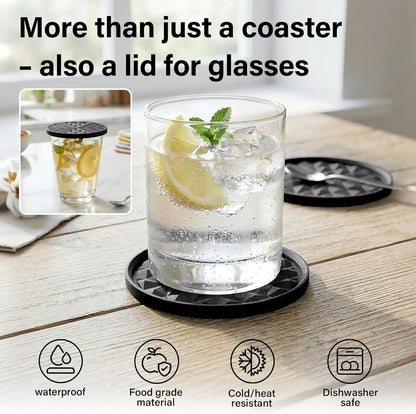 Silicone Drink Coasters Set of 4, Coaster for Desk | Prevents Condensation&Spills, Non-Slip, Reusable&Easy Clean, Diamond Pattern, Stylish Office&Home Decor, Gift Idea, Black5
