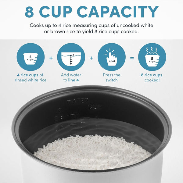 Housewares 8-Cup (Cooked) (4-Cup UNCOOKED) Digital Rice Cooker and Food Steamer (Arc-914D),White5