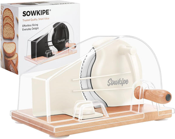 Manual Bread Slicer for Sourdough, Adjustable, Clear Cover, Cream1