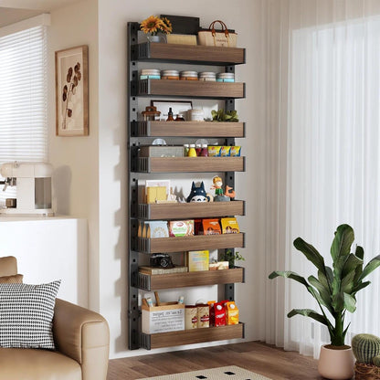 8 Tier over the Door Pantry Organizer with Adjustable Wooden Baskets, Heavy Duty 2 in 1 Wall Mounted & Hanging Spice Rack for Kitchen, Cabinet and Closet Organization6