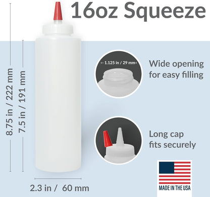 Condiment Squeeze Bottles 16Oz Wide Mouth Empty Squeeze Bottle Set with Red Tip Leak Proof, BPA Free - Squeeze Bottles for Sauces, Oils, Arts Crafts 6 Pack2