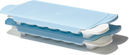 Good Grips Flexible Ice Cube Tray with Lid - 2 Pack, Blue & White | Spill-Proof Lid, Freezer Storage, Kitchen Accessory, Twist to Release, Easy for Stacking, Dishwasher Safe1