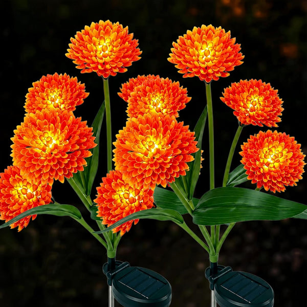 Solar Flower Lights Outdoor, 2 Pack 12 LED Solar Garden Lights, Orange Red Spherical Floral Decorative Lights for Fall, Halloween, Thanksgiving, Patio, Yard, Pathway and Lawn Decorations1