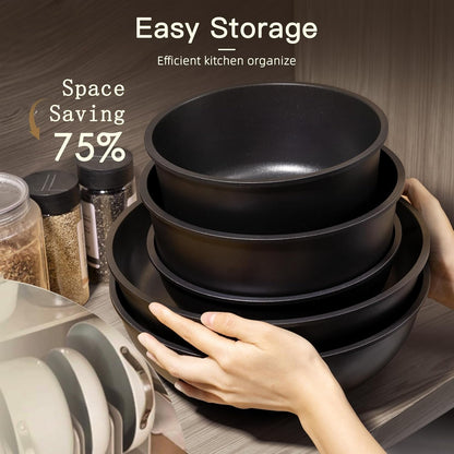 21 Pcs Pots and Pans Set Non Stick, Ceramic Cookware Set Detachable Handle, RV Kitchen Cooking Set Removable Handles, Oven Safe, Induction Ready, Stackable, Black, Fathers Day Gift for Men7