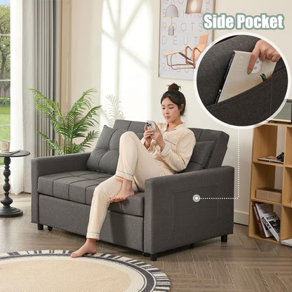 52" 3-In-1 Convertible Sleeper Sofa Bed, Linen, Dark Gray7