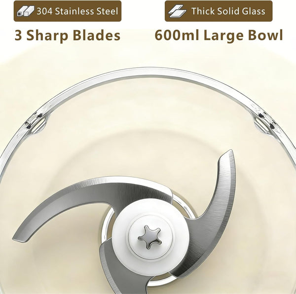 600Ml Glass Cordless Food Chopper, Wireless Food Processor W/ 3 Sharp Blade | USB-C Rechargeable Battery Powerful Motor, Small Garlic Vegetable Chopper, Electric Meat Blender Grinder, Portable Mini Mixer2