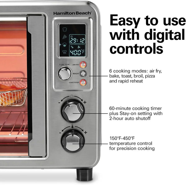 6-In-1 XL Digital Air Fryer Toaster Oven Combo | Easy-Access French Doors | Bake, Broil, Toast, Pizza & Reheat Functions | 0.9 Cu. Ft. Capacity | Stainless Steel | 31191J7