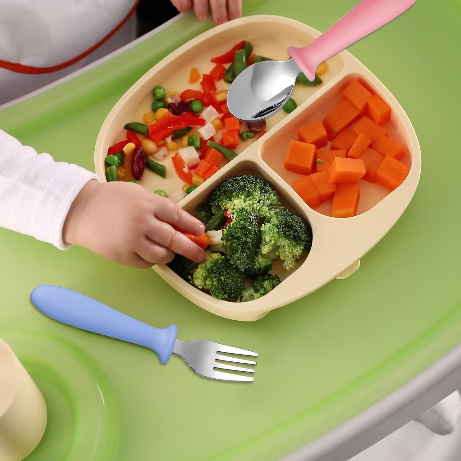 toddler-utensils-set-6-piece-kids-fork-and-spoon-set-18-8-stainless-steel-with-plastic-handles-rounded-edges-toddler-size-dishwasher-safe
