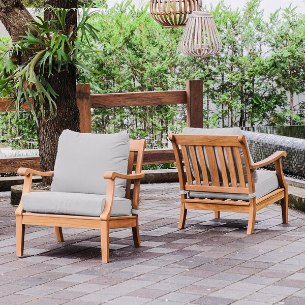 Robin Teak Wood 4 Piece Patio Conversation Set with Oyster Cushion, Patio Furniture Set with Sofa Bed, 2 Outdoor Club Chairs, and 1 round Coffee Table, Weather-Resistant4