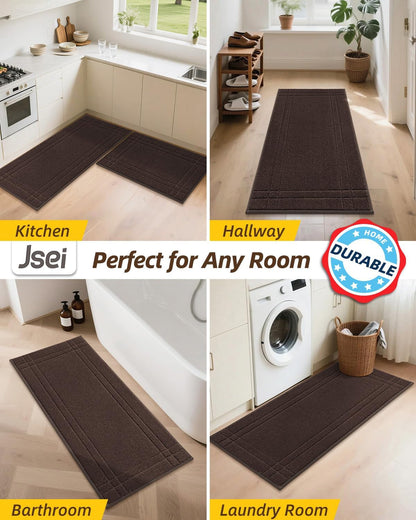 Kitchen Rugs and Mats 2PCS Non-Slip, 20"X32"+20"X48", Brown | Kitchen Rugs for Floor Absorbent and Stain Resistant Kitchen Runner, Machine Washable Rugs for Kitchen, Laundry & Sink8