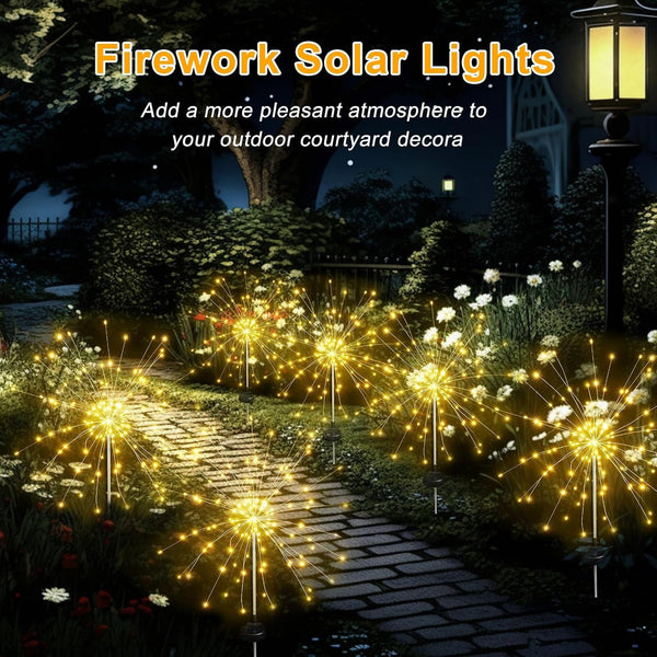 Solar Garden Firework Lights Outdoor Waterproof, 4 Pack Solar Lighting with 8 Lighting Modes, 120 LED Sparklers String Lights for outside Decor Yard Pathway Decorations(Warm)7