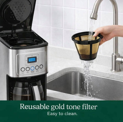 Coffee Maker, Programmable, Stainless Steel, 14-Cup Glass Carafe | Perfectemp Coffee Machine with 1-4 Cup Settings, Strength Control, Auto-Off & a Reusable Gold Tone Filter, DCC-32005
