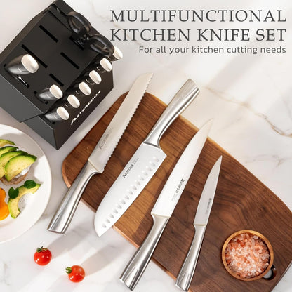 Knife Set, Kitchen Knives Set with Block and Sharpener Full Tang 15 Pcs Stainless Steel Knives, Dishwasher Safe Knife Set with Anti-Slip Ergonomic Handle, Black, Fathers Day Gift for Men6