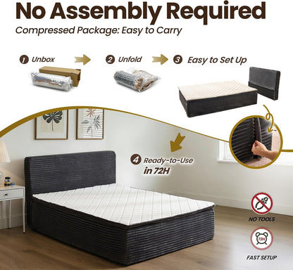 Full Boneless Cloud Bed, Frame & Headboard & Mattress Set, Gray5