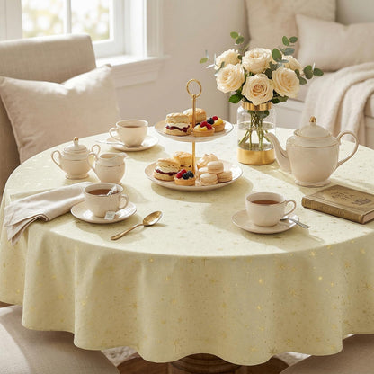 Beige Rustic Tablecloth, Star Sequin, 60×60 Inch Round3